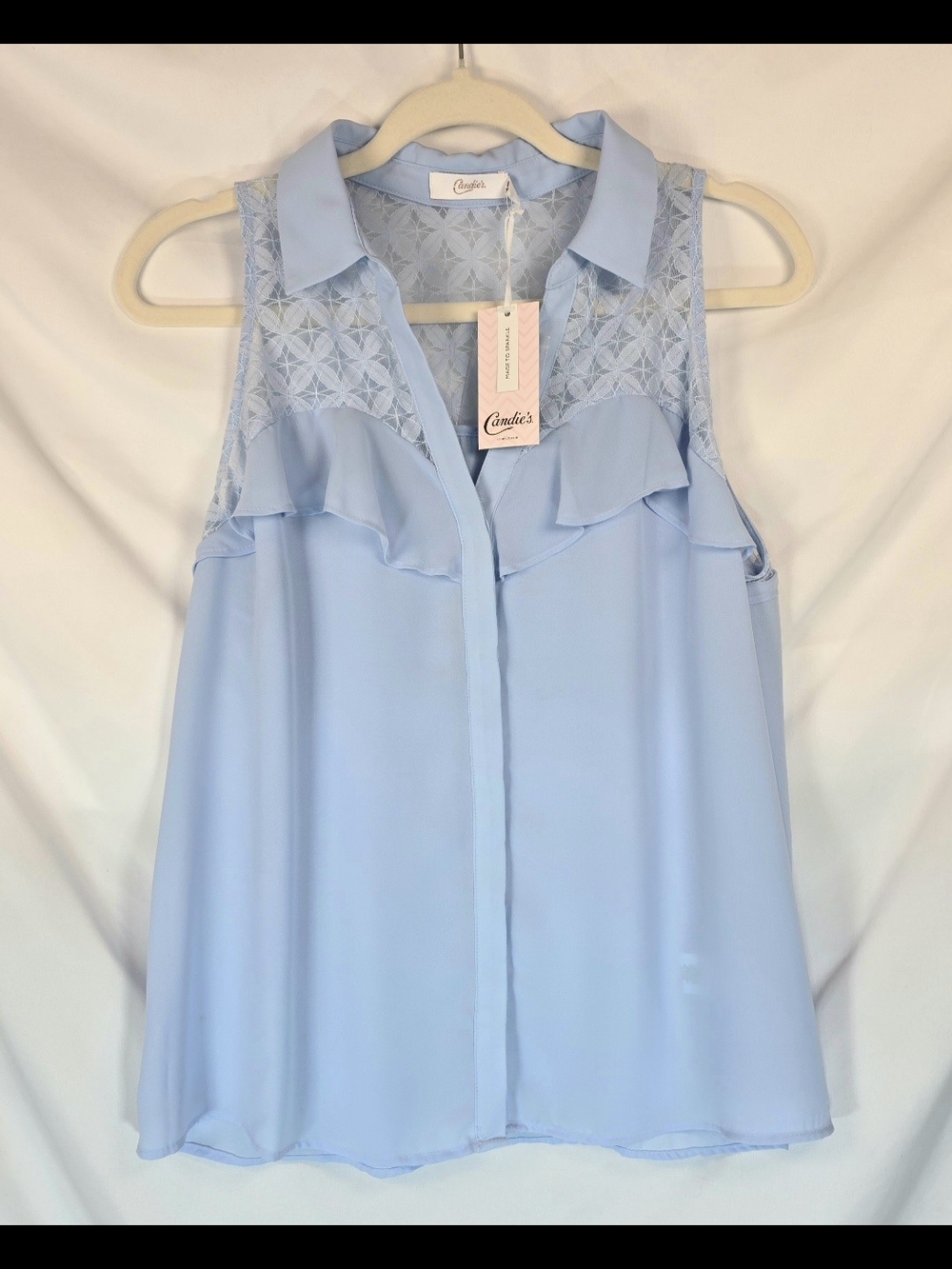 Candies NWT Coquette Romantic Feminine Softcore Flowy Baby Blue Blouse Size L